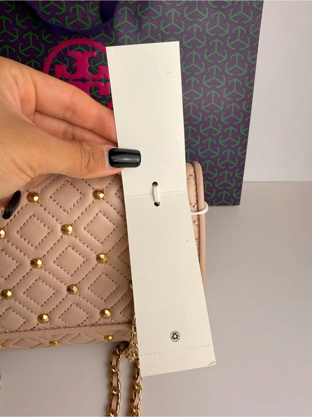 $528 Tory Burch Fleming Stud Small Shoulder Bag Goan Sand Beige Leather 46362